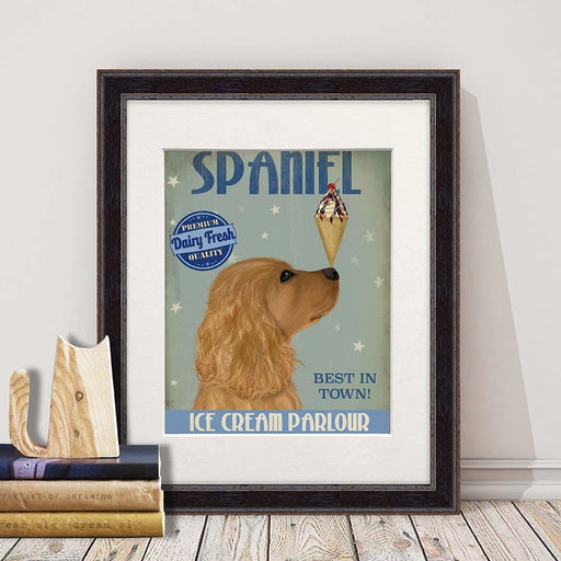 Cocker Spaniel, Golden, Ice Cream, Dog Art Print, Wall art | Print 14x11inch
