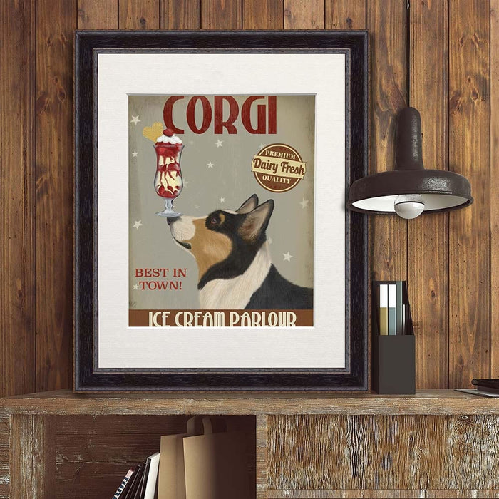 Corgi, Black and Tan, Ice Cream, Dog Art Print, Wall art | Print 14x11inch