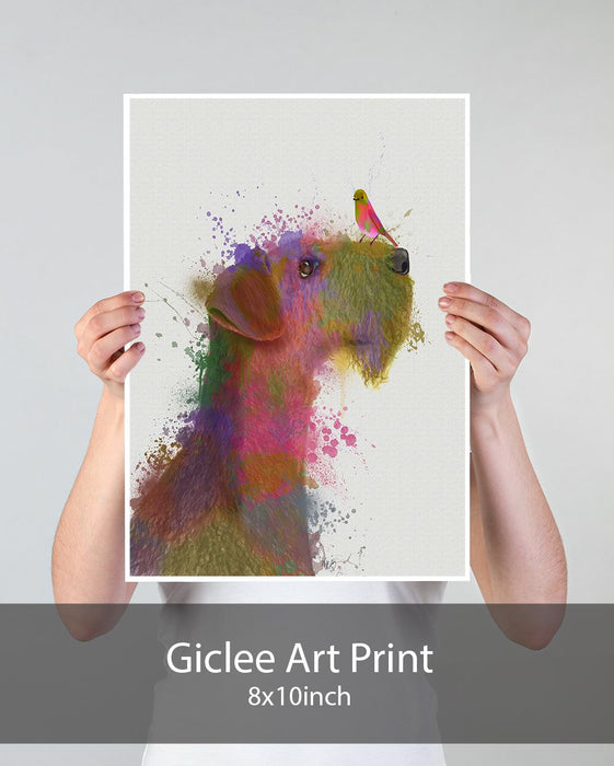 Airedale and Canary Rainbow Splash, Dog Art Print, Wall art | Print 18x24inch