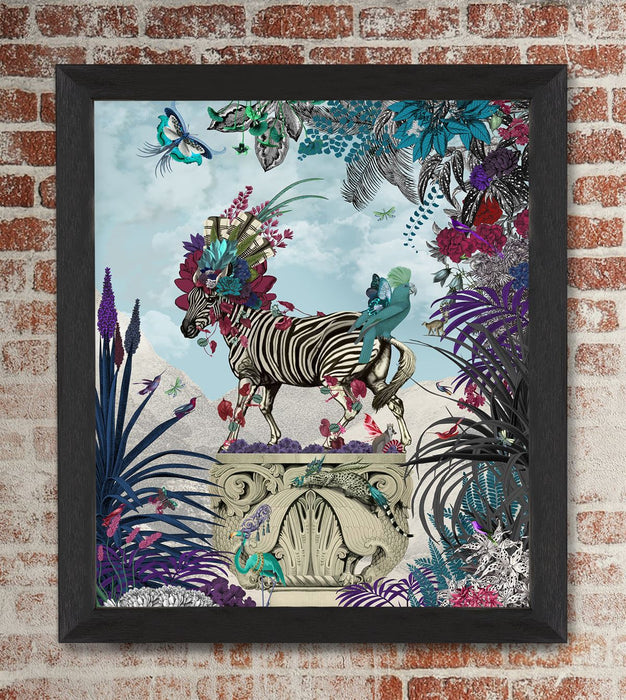 Zebra and Blue Parrot, Limited Edition, Fine Art Print | Ltd Ed Framed White