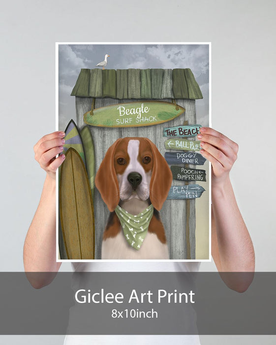 Beagle Surf Shack, Dog Art Print, Wall art | Print 18x24inch