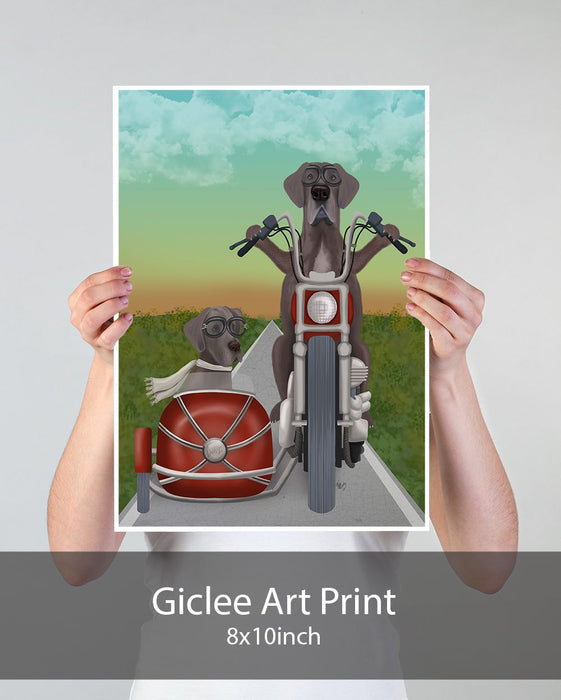 Great Dane Chopper and Sidecar, Dog Art Print, Wall art | Print 18x24inch