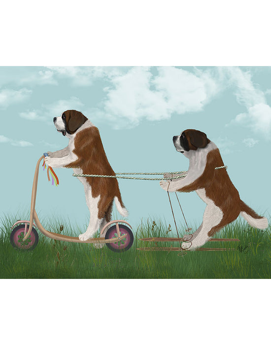 St Bernard Scooter, Dog Art Print, Wall art | FabFunky