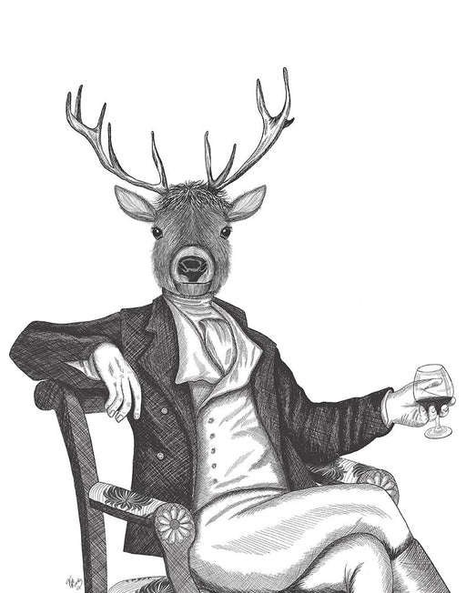 Portrait of Distinguished Deer, Limited Edition Print of drawing | FabFunky