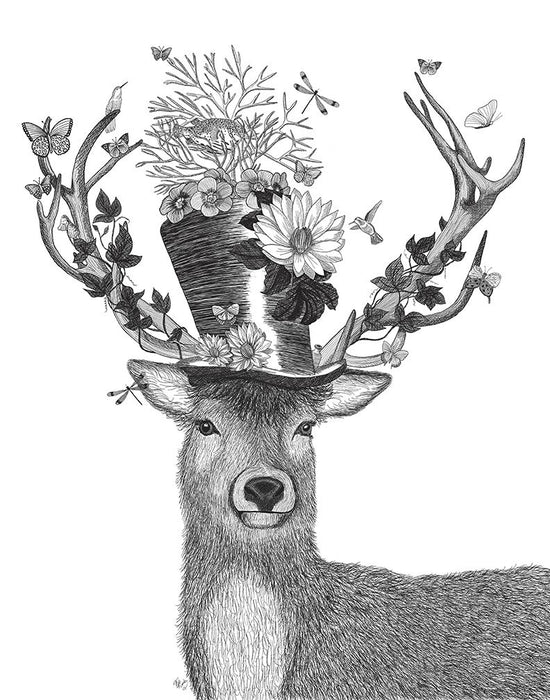 Mad Hatter Deer, Limited Edition Print of drawing | FabFunky