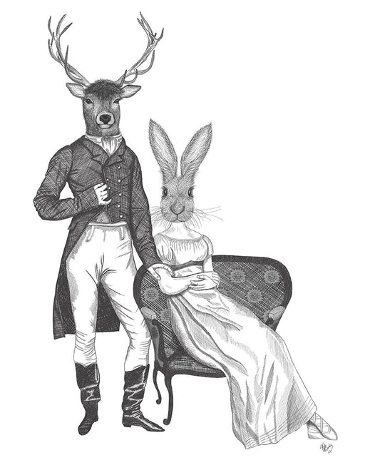 Mr Deer and Mrs Rabbit, Limited Edition Print of drawing | FabFunky