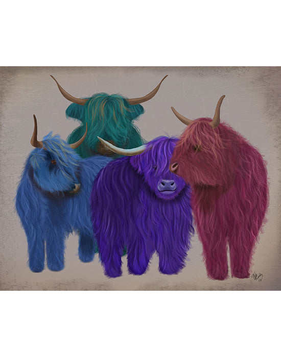 Highland Cows, Multicoloured Herd, Animal Art Print | FabFunky