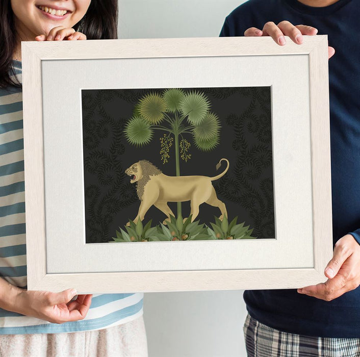 Lion under palms, Charcoal, Animalia , Art Print, Wall Art | Print 14x11inch