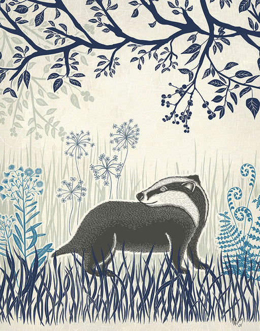 Country Lane Badger 2, Blue, Art Print | FabFunky