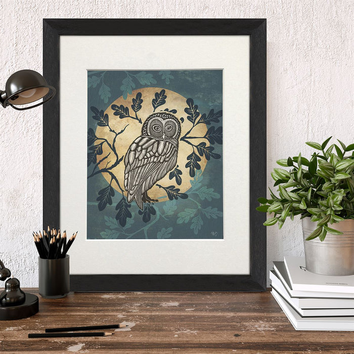 Country Lane Owl in Moon, Art Print | Print 14x11inch