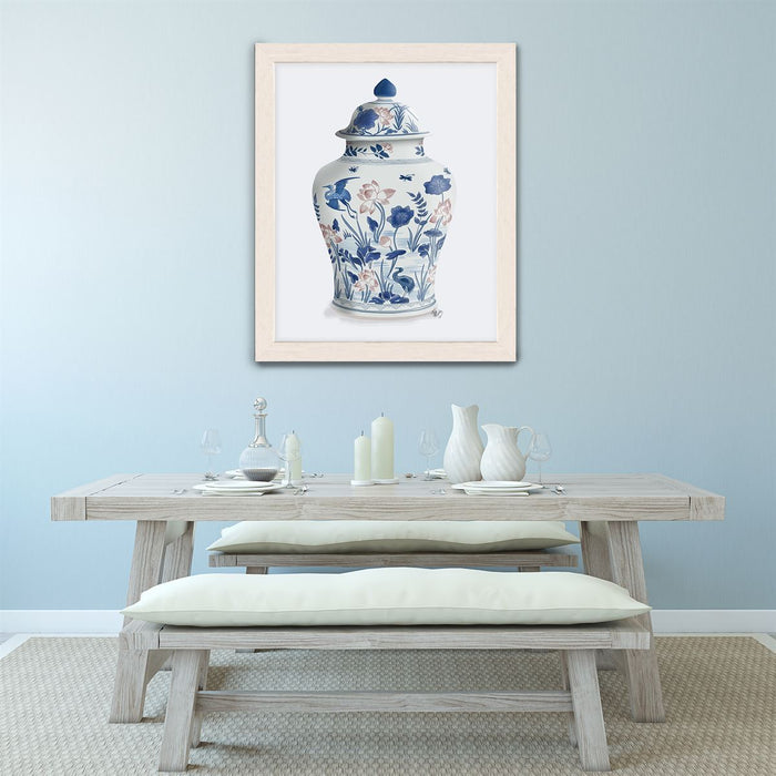 Chinoiserie Vase Crane Garden Blue, Art Print | Print 14x11inch