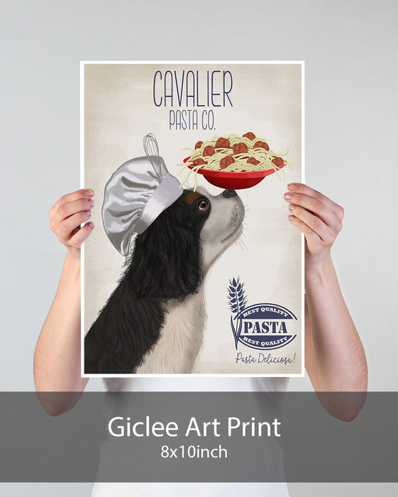 Cavalier Spaniel Black White Pasta Cream, Dog Art Print, Wall art | Print 18x24inch