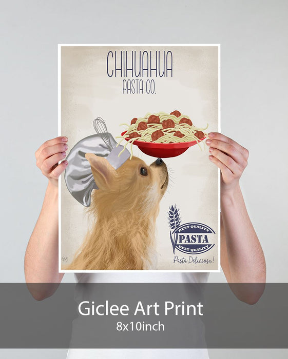 Chihuahua Long Haired Pasta Cream, Dog Art Print, Wall art | Print 18x24inch