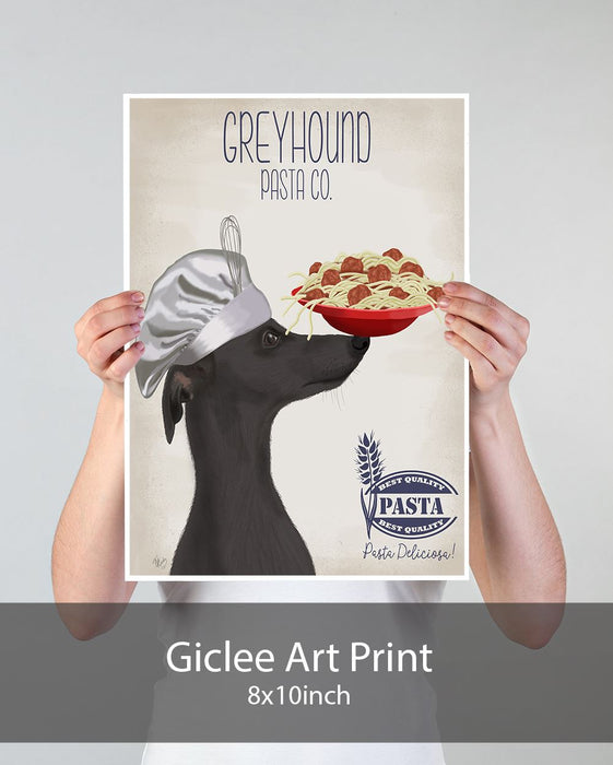Greyhound Black Pasta Cream, Dog Art Print, Wall art | Print 18x24inch