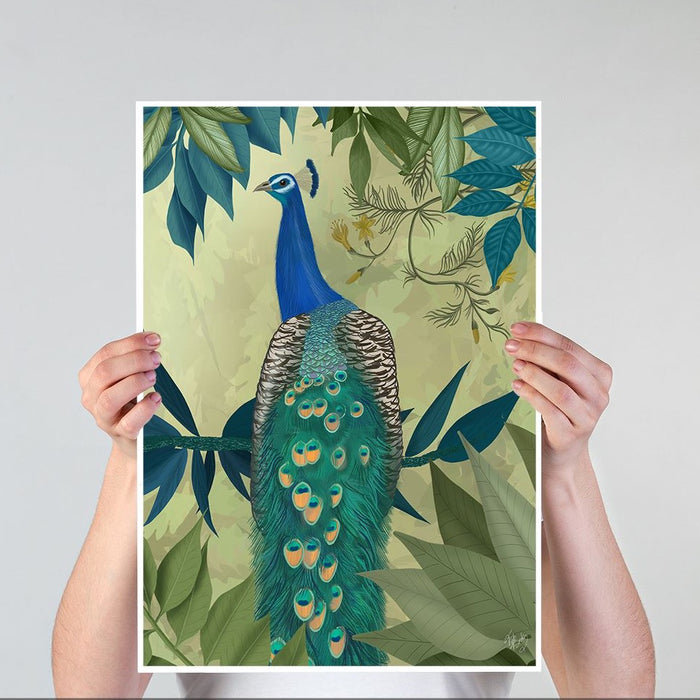 Peacock On Branch , Art Print, Wall Art | Print 18x24inch