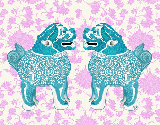 Foo Dog Twins Turquoise and Pink Chinoiserie Art Print | FabFunky