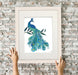 Peacock with Doodle Tail on White , Art Print, Wall Art | Print 14x11inch