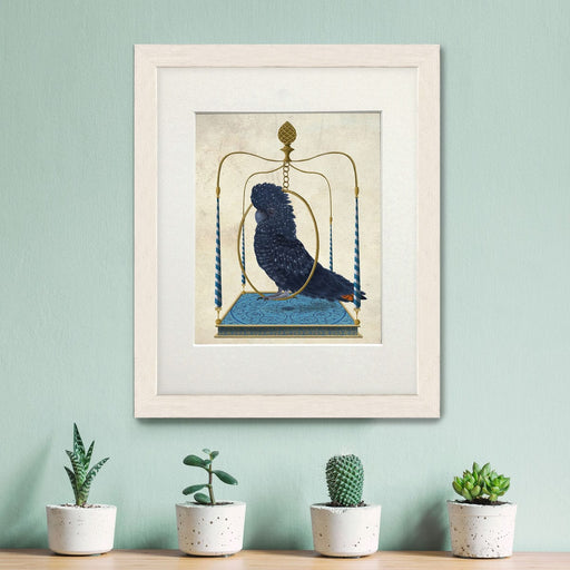 Blue Parrot on Swing, Bird Art Print, Canvas, Wall Art | Print 14x11inch