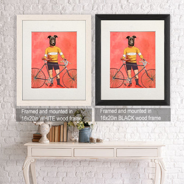 Greyhound Cyclist, Dog Art Print, Wall art | Canvas 11x14inch
