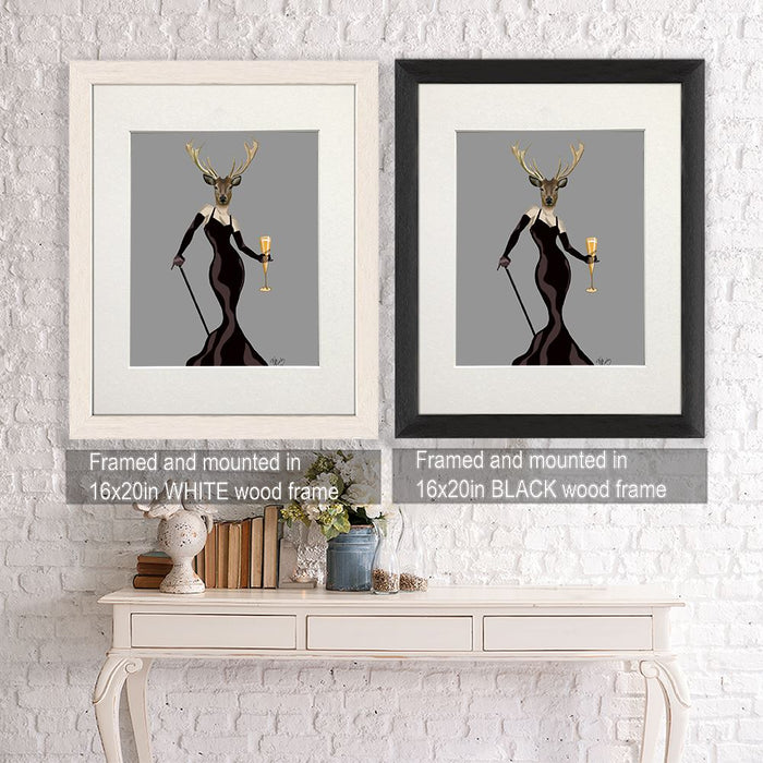 Glamour Deer in Black, Art Print, Canvas Wall Art