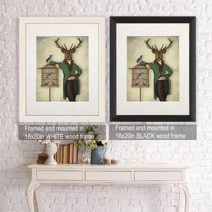 Deer and Bamboo Cage, Full, Art Print | Framed White