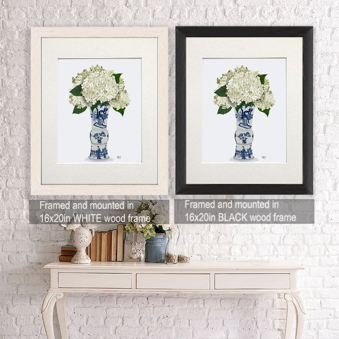 Chinoiserie Hydrangea White, Blue Vase, Art Print