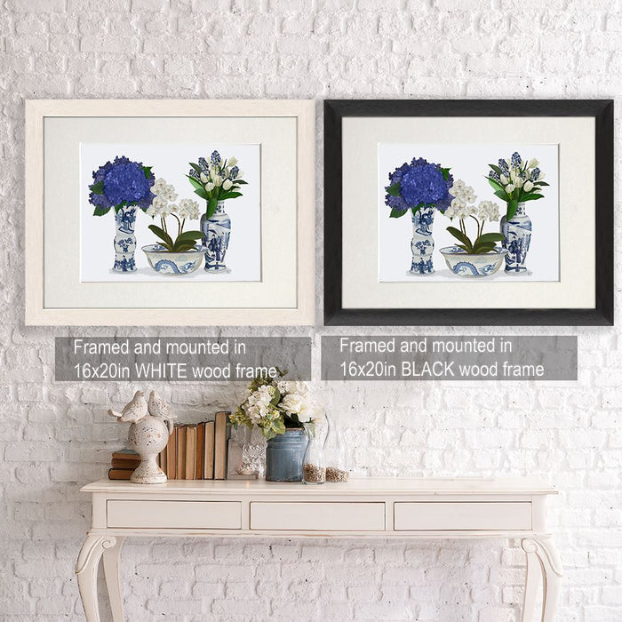 Chinoiserie Flower Trio 2, Blue, Art Print