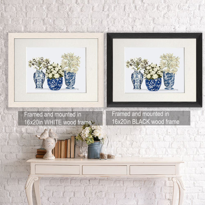 Chinoiserie Flower Trio 3, Blue, Art Print
