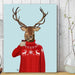 Deer in Ski Sweater, Art Print, Canvas Wall Art | Canvas 28x40inch