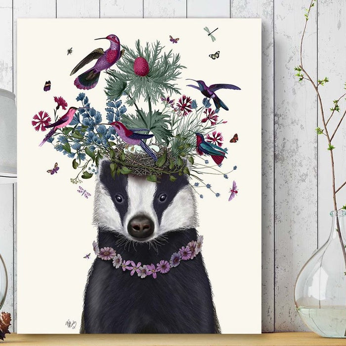 Badger Birdkeeper, Animal Art Print, Wall Art | Canvas 11x14inch