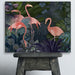 Flamingos in Blue Garden, Bird Art Print, Wall Art | Print 24x36in