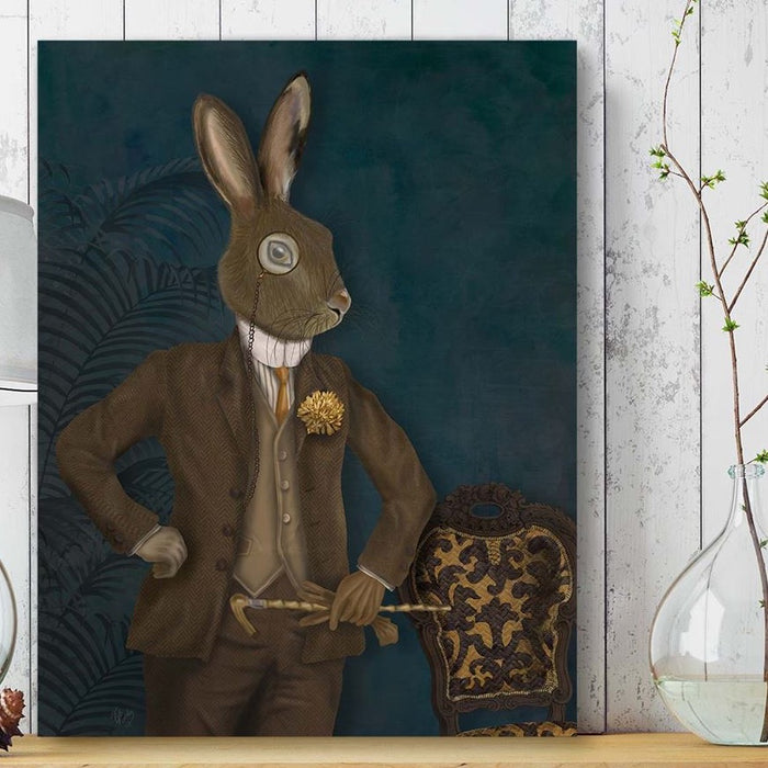 Dapper Hare, Dark, Art Print, Canvas Wall Art | Canvas 28x40inch