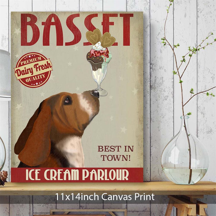Basset Hound Ice Cream, Dog Art Print, Wall art | Canvas 11x14inch