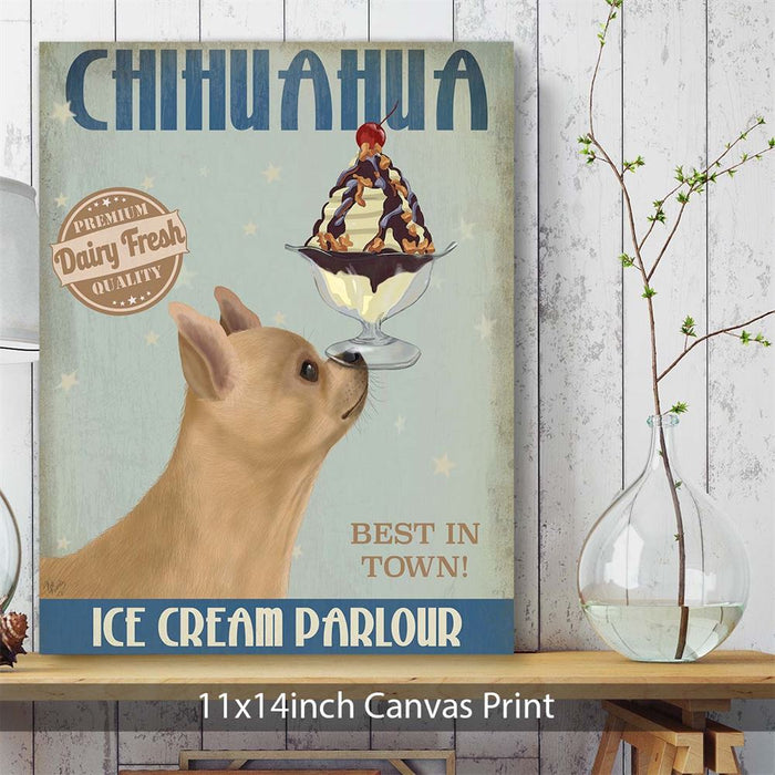 Chihuahua, Fawn, Ice Cream, Dog Art Print, Wall art | Canvas 11x14inch