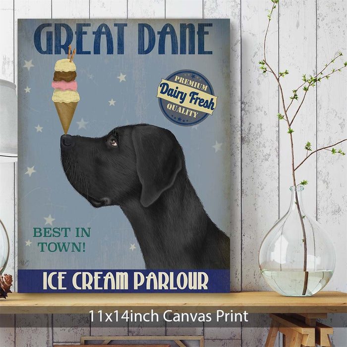 Great Dane, Black, Ice Cream, Dog Art Print, Wall art | Canvas 11x14inch