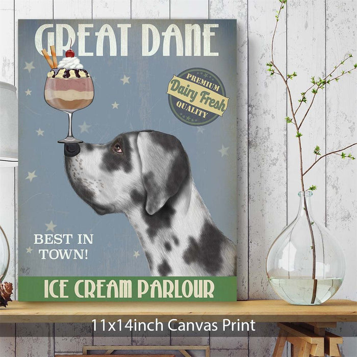 Great Dane, Harlequin, Ice Cream, Dog Art Print, Wall art | Canvas 11x14inch