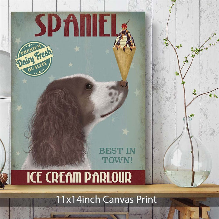 Springer Spaniel, Brown and White, Ice Cream, Dog Art Print, Wall art | Canvas 11x14inch