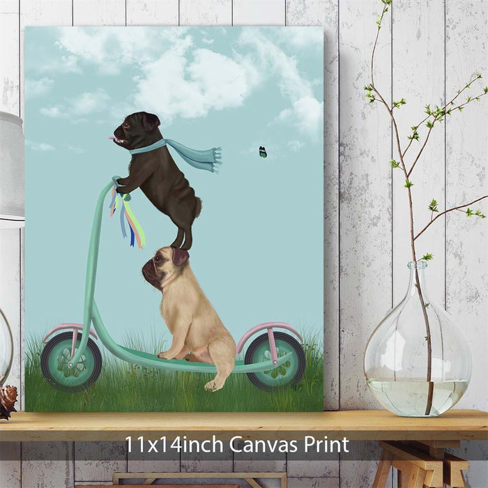 Pug Scooter, Dog Art Print, Wall art | Canvas 11x14inch