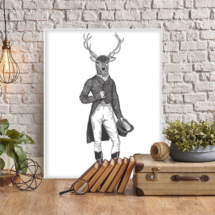Deer Top Hat and Tails, Limited Edition Print of drawing | Ltd Ed Canvas 28x40inch
