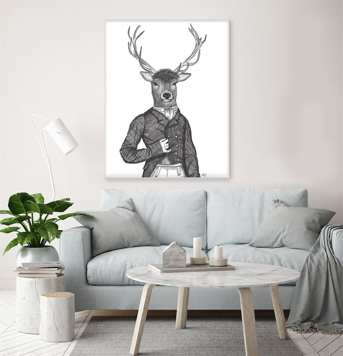 Portrait of Deer Top Hat and Tails, Limited Edition Print of drawing | Ltd Ed Canvas 28x40inch