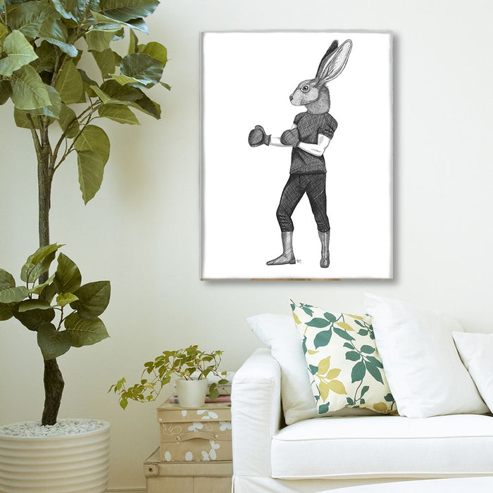 Boxing Hare 2, Limited Edition Print of drawing | Ltd Ed Canvas 28x40inch