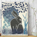 Country Lane Hare 2, Blue, Art Print | Print 18x24inch