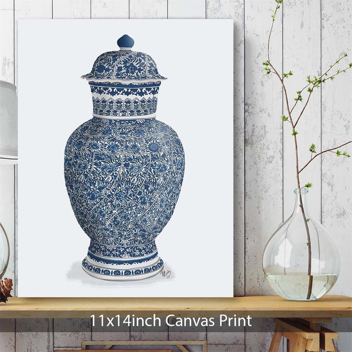 Chinoiserie Vase Flower Spiral Blue, Art Print | Framed Black