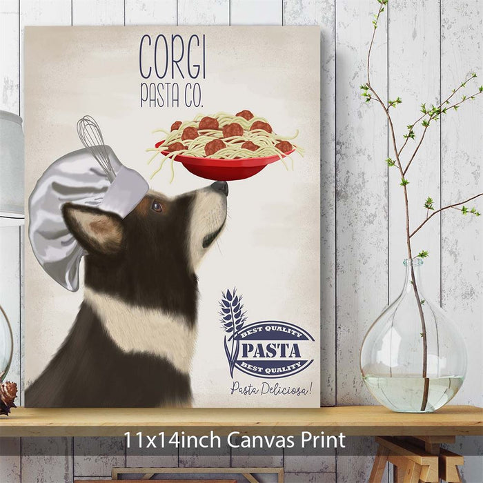 Corgi Tricolour Pasta Cream, Dog Art Print, Wall art | Canvas 11x14inch