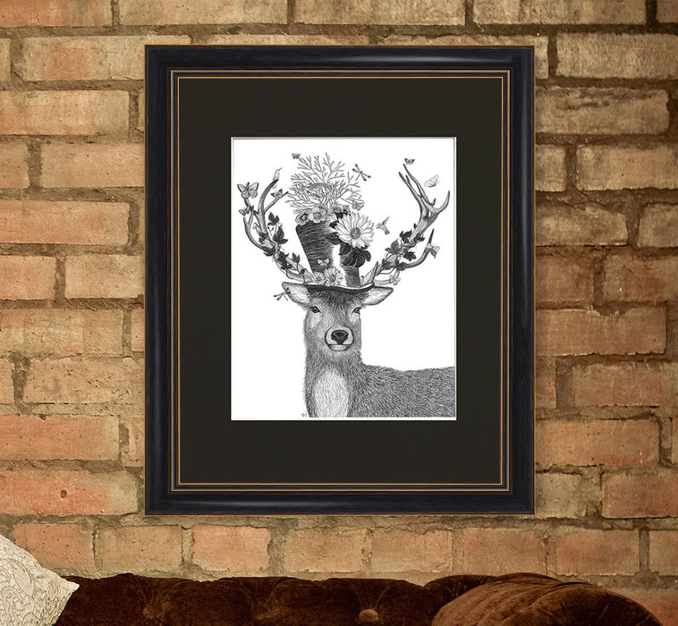 Mad Hatter Deer, Limited Edition Print of drawing | Ltd Ed Print 18x24inch